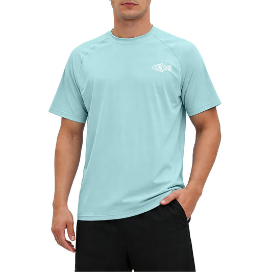 Riverruns Men's Swim Shirt, UPF 50+ UV Protection Rash Guard, Quick-Dry Athletic T-Shirt for Fishing & Surfing#1014 Light Green