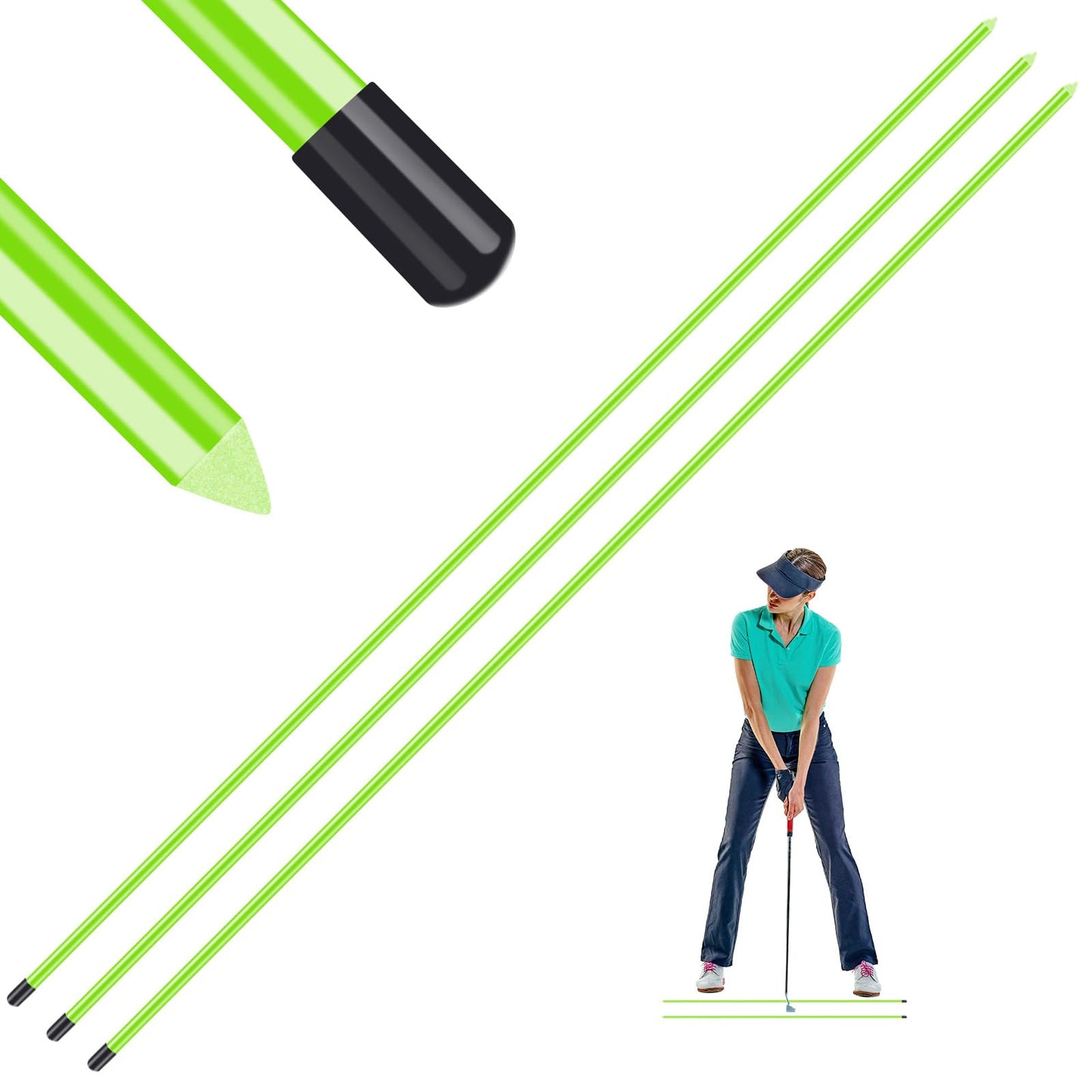 Amy Sport Golf Alignment Sticks Rods for Swing Training 34 Inch Value 2 3 Pack, Golf Aiming Stick for Putting Posture Corrector Practice Aid, Perfect Length to Fit in Any Golf Bag (Green-2 Pack)