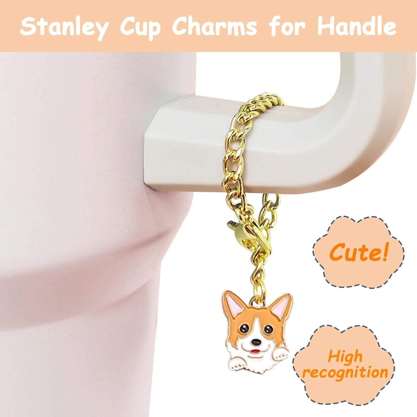 Stanley Cup Accessories Set - 2 Straw Covers, Spill-Proof Stopper & Cute Dog Charm | Sunshine Orange