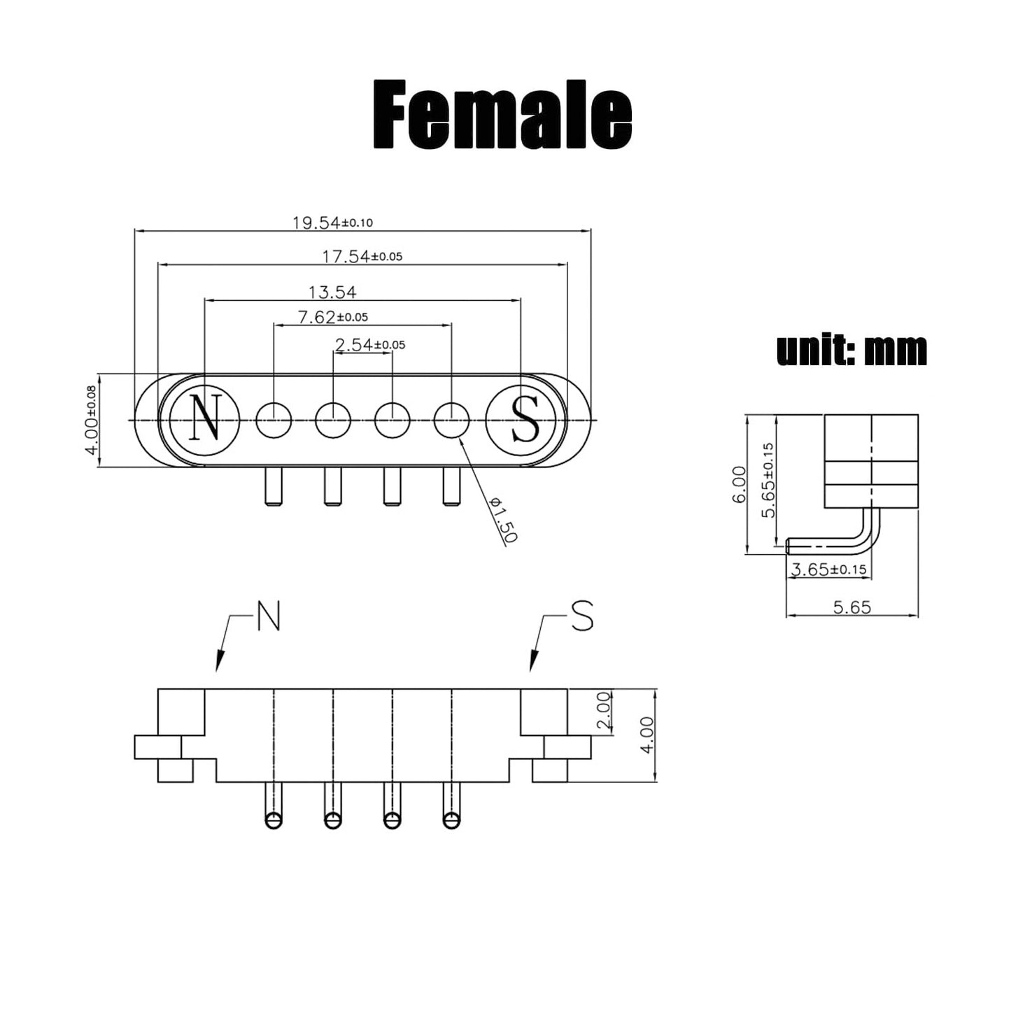 2 Pair Magnetic Bend Pogo Pin Connector, 2/3/4/5/7/8P 2A Pogopin Magnetic Connector Male+Female 2.54/2.5MM Through Holes Spring Loaded Connectors DC Power Socket DC Power Charge Probe Connector (4Pin)