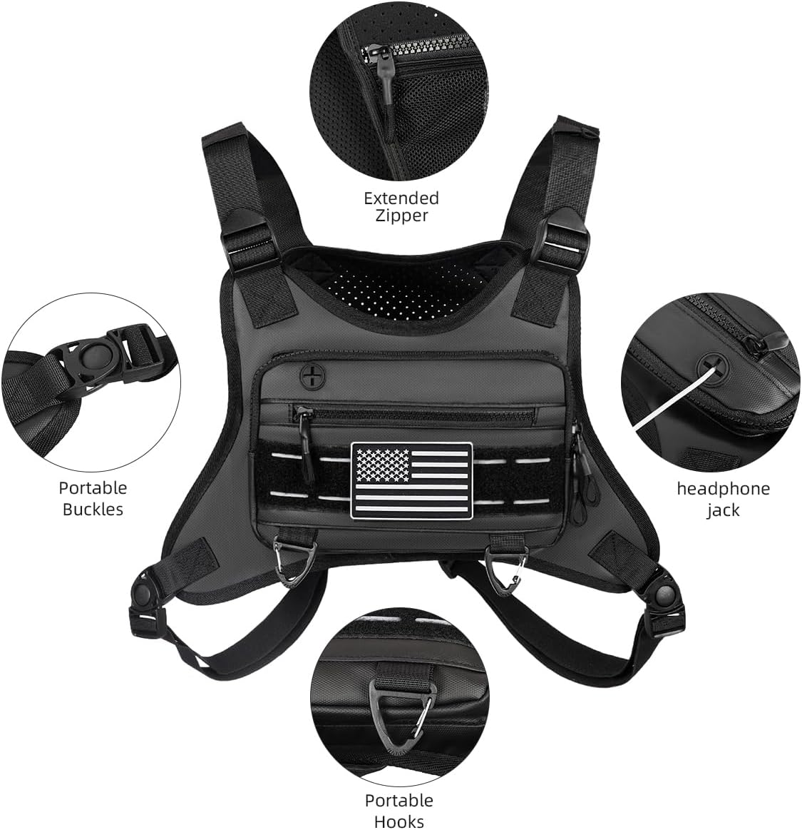 Running Chest Bag Tactical Running Vest with Pistol Holster Versatile Motorcycle Chest Pouch CCW Chest Pack
