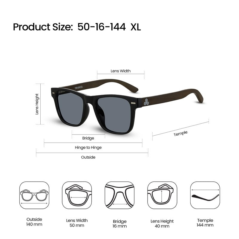TRISKEL EYEWEAR Ljubljana Sunglasses Womens & Mens, Polarized Glasses with Modern Mixed Material Design, 100% UV (Black with Dark Grey lenses)