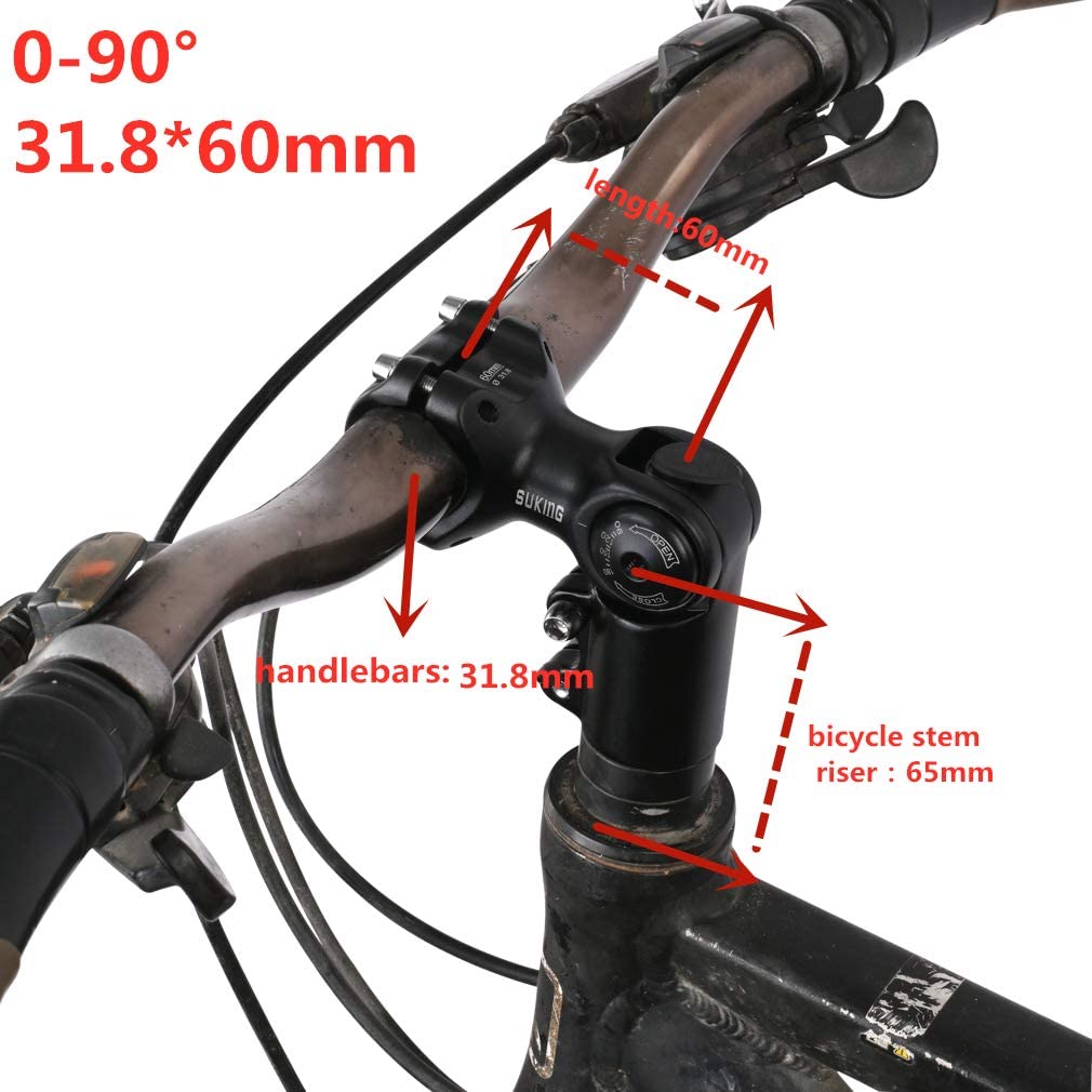 BESNIN Adjustable Bike Stem 0-90 Degree 31.8mm or 25.4mm，60mm or 90mm or 93mm or 100mm, Adjustable MTB Stem Black or Red Mountain Bike Handlebar Stem for Bicycle, Road Bike, MTB (0-90° 31.8 * 60)