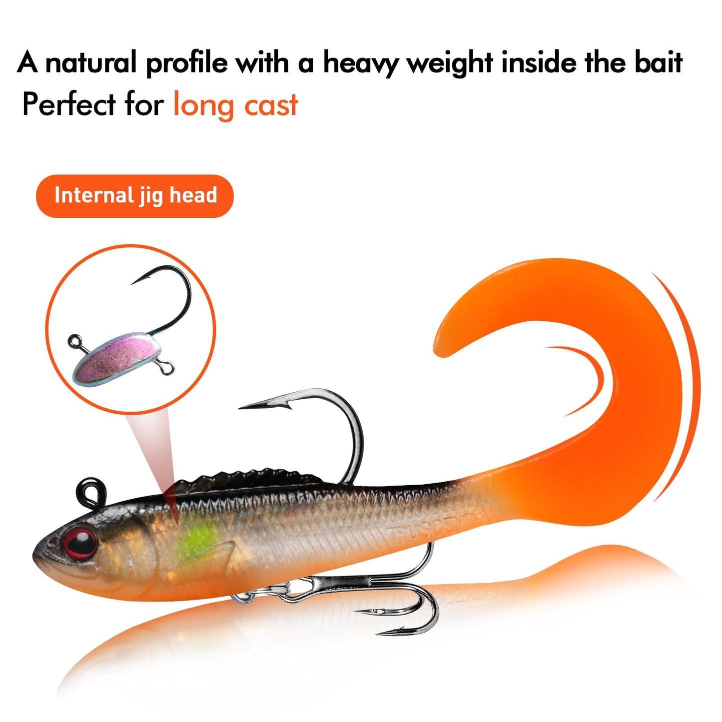 TRUSCEND Fishing Lures for Bass Trout, Jighead Lure Durable Soft Swimbait, Well-Made Lifelike Swim Baits, Jigging Lure for Bass Crippie Trout Walleye, Fishing Gear Gifts for Men
