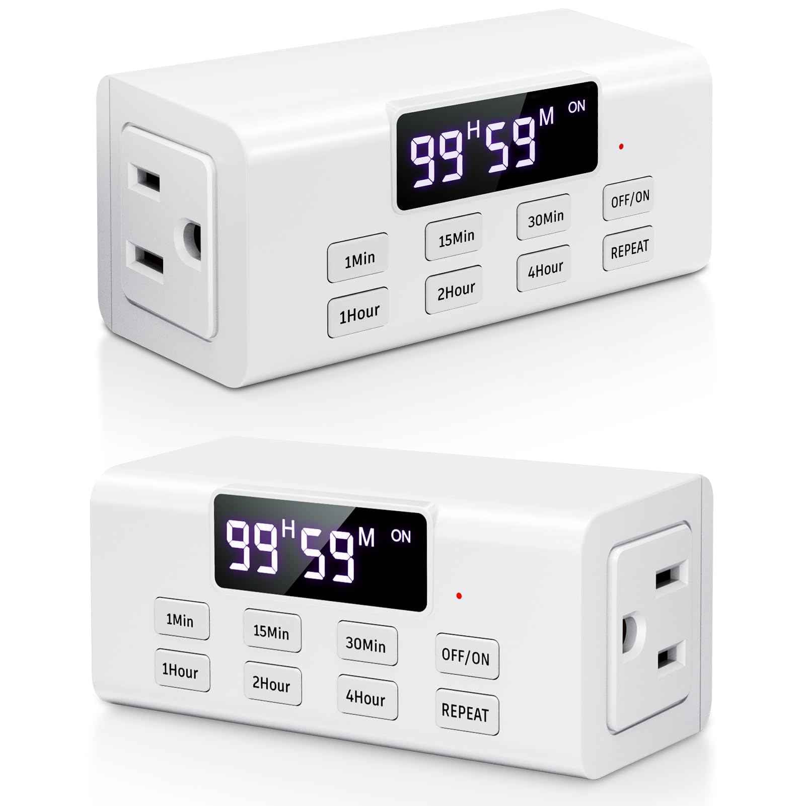 COKWEL Countdown Timer Outlet, Up to 99 Hours, Large Screen and Repeat Function, Inodoor Auto Shut Off Timers for Charger Light Vacation Security,Digital Timers for Electrical Outlets 2 Pack