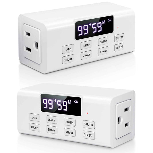 COKWEL Countdown Timer Outlet, Up to 99 Hours, Large Screen and Repeat Function, Inodoor Auto Shut Off Timers for Charger Light Vacation Security,Digital Timers for Electrical Outlets 2 Pack