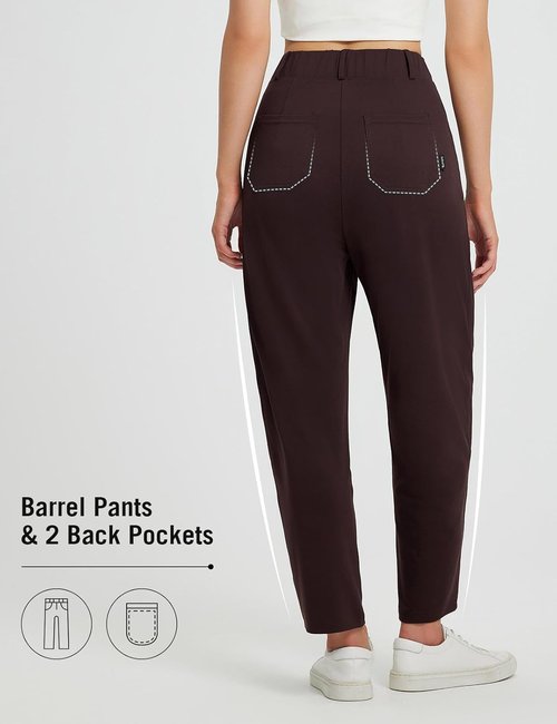 Baleaf Women's Ankle Barrel Pants - Stretchy Travel Slacks with Pockets | Petite Fit