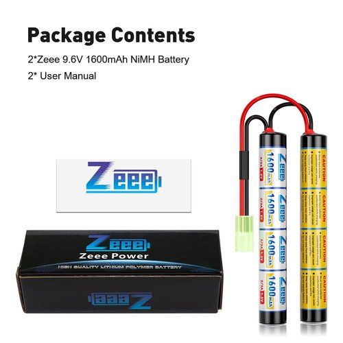 Zeee 9.6V Airsoft Battery 1600mAh NiMH Battery with Mini Tamiya Plug High Power RC Battery for Airsoft Guns(2 Pack)
