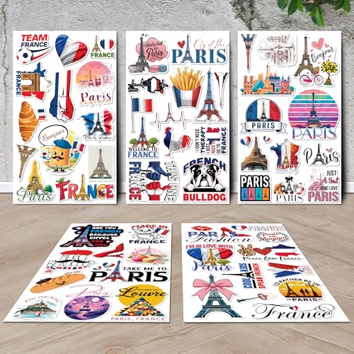 France Stickers 50 Pieces French Paris Sticker Vinyl Waterproof Decal for Laptop Water Bottle Phone Car Window Bike Motorcycle Stakeboard Scrapbook Gifts