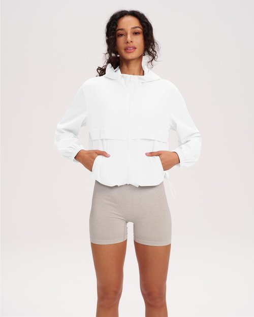 Locachy Women's Lightweight Athletic Workout Hoodie Long Sleeve Full Zip Gym Running Outdoor Jacket White M