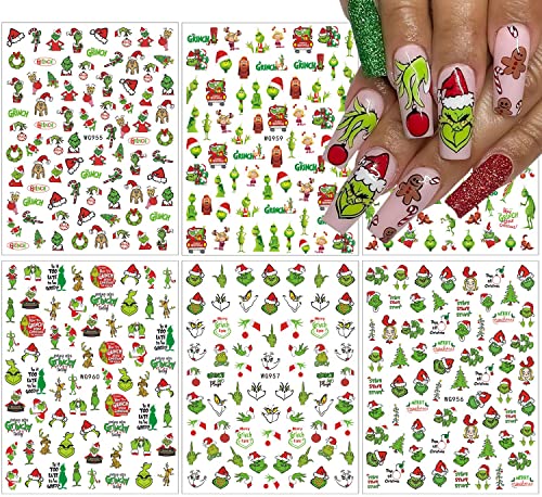 3D Christmas Nail Art Stickers - 6 Sheets Self-Adhesive - A4