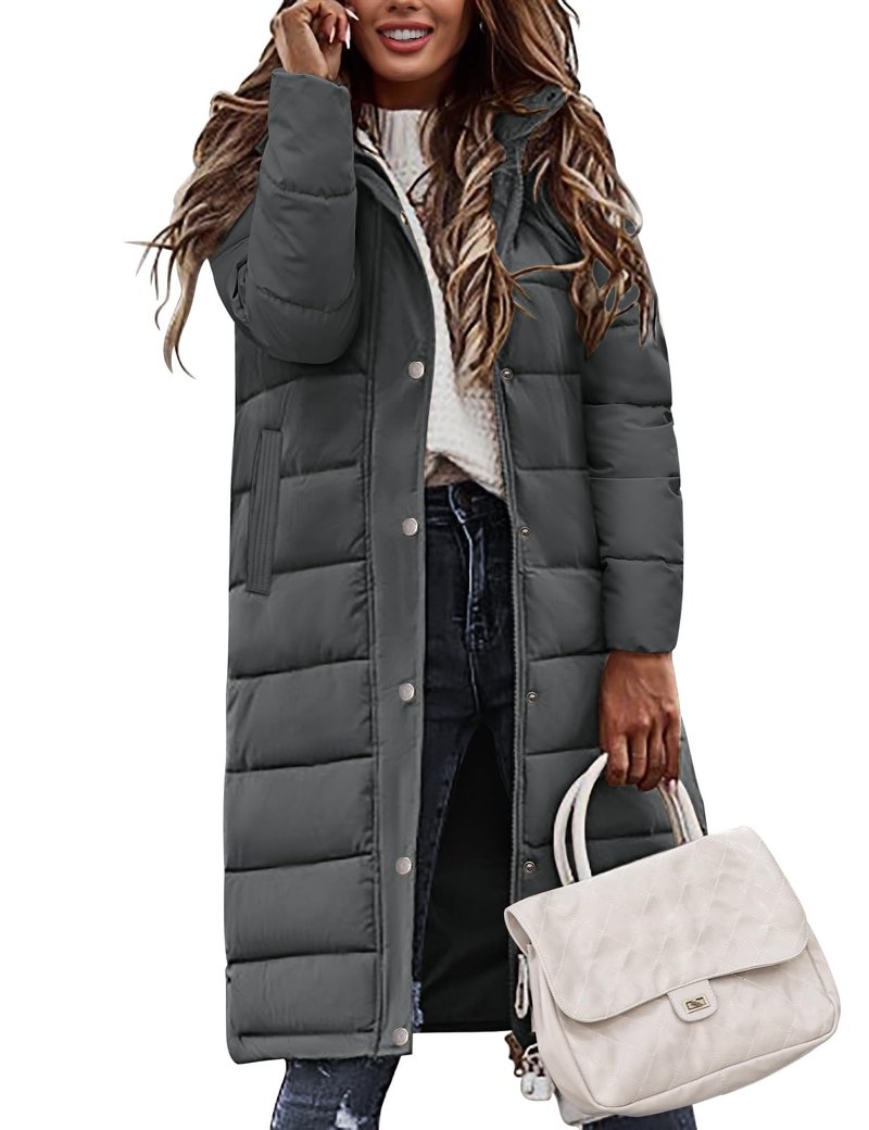VXVGER Winter Coats for Women-Puffer Jacket Hooded Warm Winter Long Coat Thickened Down Alternative Jacket Outwear, Dark Gray, XL