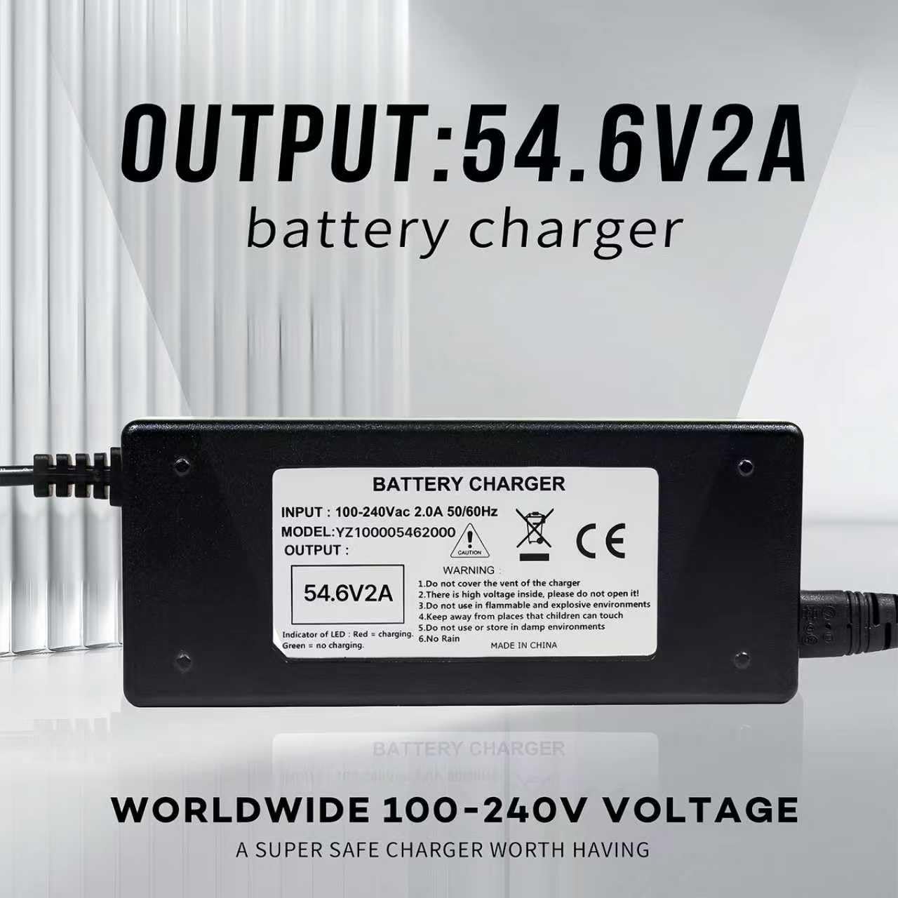 YZPOWER 48v Lithium Battery Charger,54.6v 2A Power Charger Adapter DC 1 Prong 5.5 2.1mm Replacement for 48v Li-ion Battery Pack