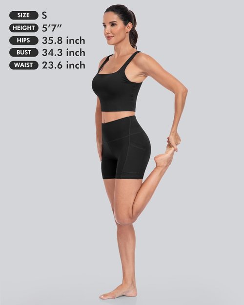 CHRLEISURE Women's Biker Shorts - 5-Inch High Waisted Tummy Control with Pockets | 6-Pack Spandex Yoga Set