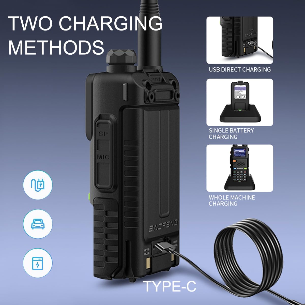 BAOFENG 5RM Ham Radio 10W Handheld (Upgraded of UV-5R) Walkie Talkies Long Range NOAA Weather Receiver Two Way Radio UV5R for Adults Camping Hunting Hiking, Frequency Copy, USB C Charger, 999CH