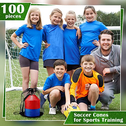 Hanaive Mini Soccer Cones for Agility Drills (5 Inch) - Red & Blue, 100 Pack with Bag & Strap