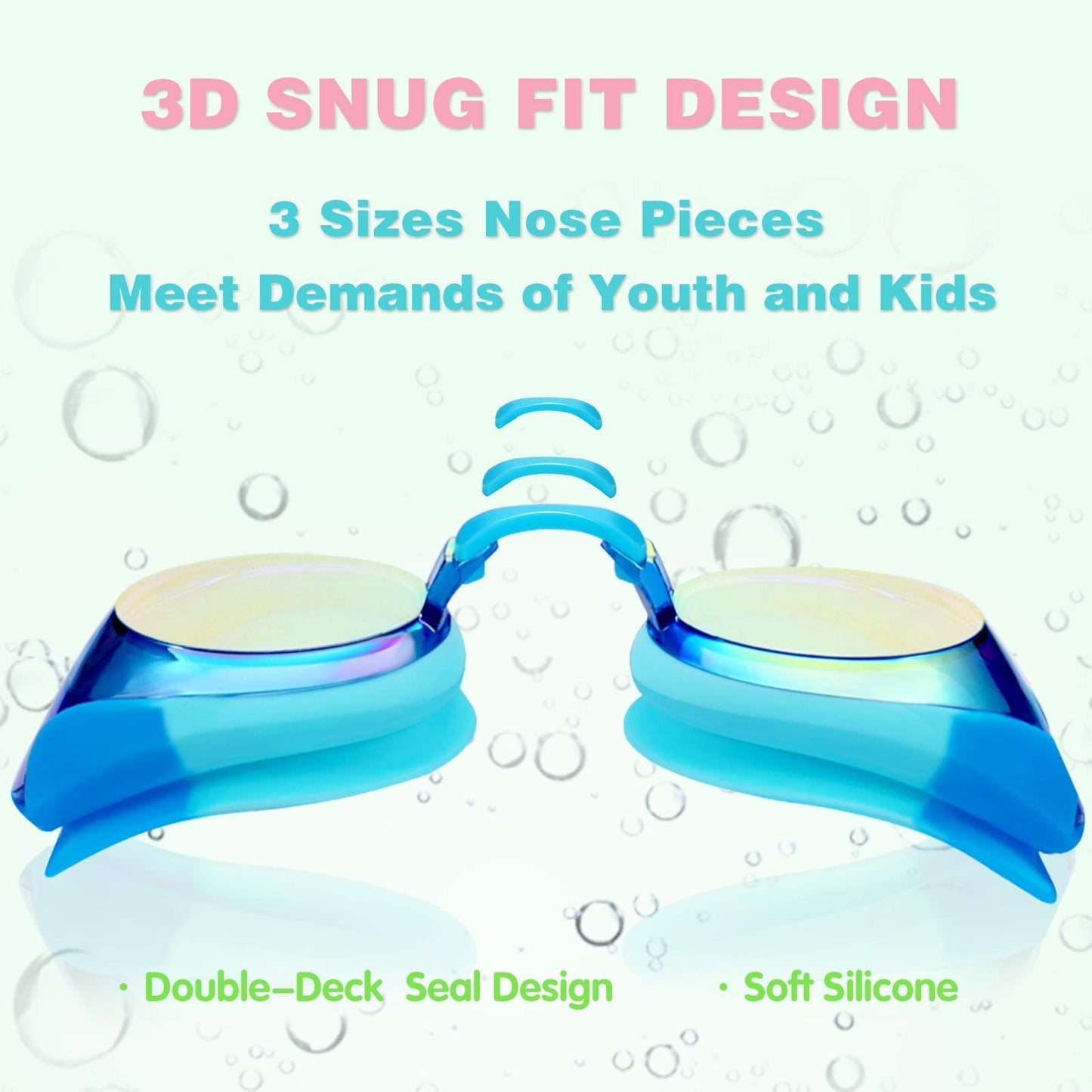 Keary 2 Pack Kids Swim Goggles for Toddler Children Girls Boys Youth, Anti-Fog Waterproof Anti-UV Clear Vision Mirror Flat Lens Water Pool Goggles with 3 Nose Piece