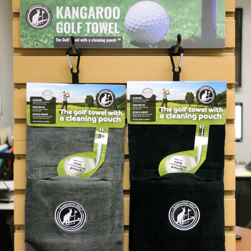The Original Kangaroo Golf Towel – Premium French Terry Golf Towel with Built-in Cleaning Pouch, Super Absorbent & Quick Dry (Black or Grey)