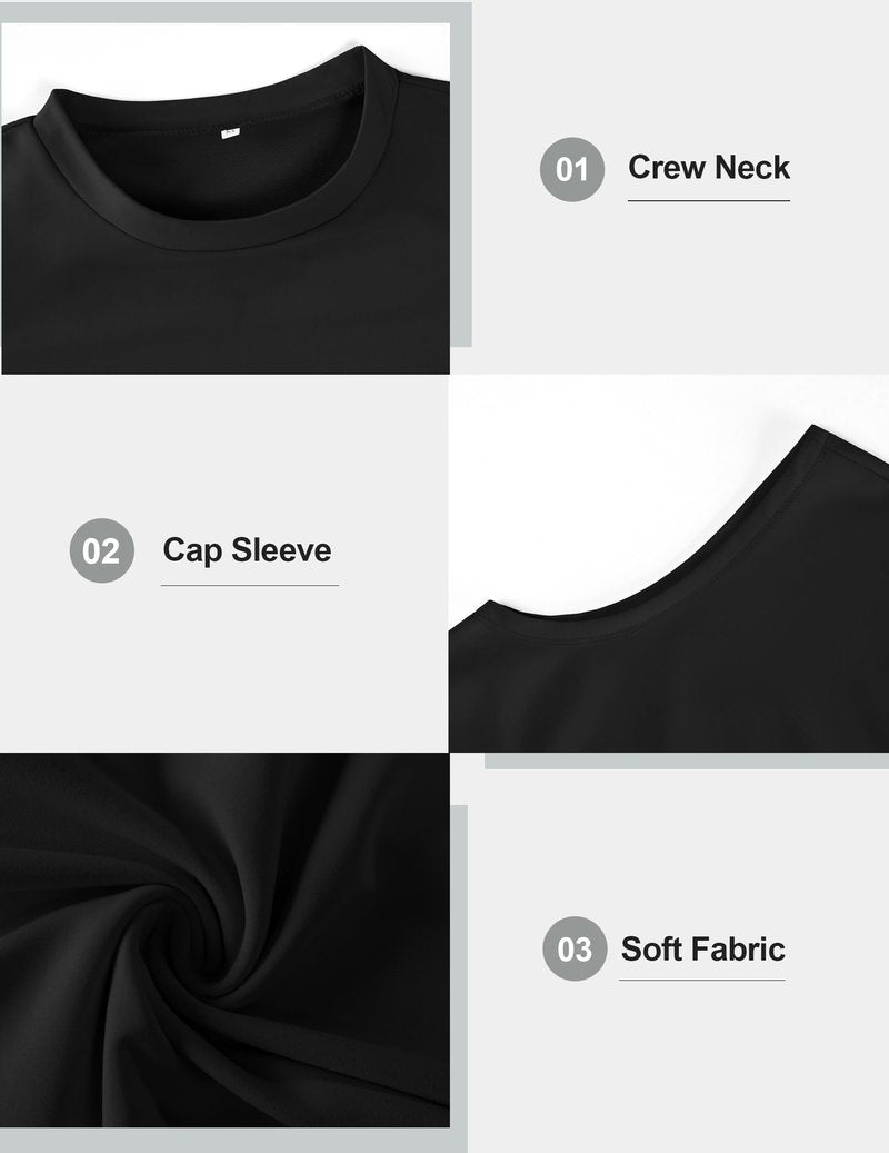 Vssjavun Mens Crop Top Cap Sleeve Oversized Shirt Gym Tank Tops Cropped T Shirts Crewneck Pullover Tee Black Medium