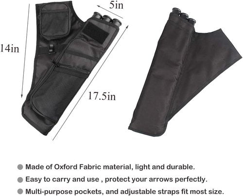 KRATARC Hip Quiver - 3-Tube Arrow Carry Bag with Pockets & Adjustable Belt for Archery