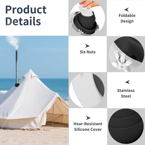 Cyvposm Stove Jack Kit for Tent,Flexible Silicone Tent Stove Jack Fitting Pipe OD 1 3/4" to 3 1/4",High Temp Chimney Pipe Boot for Bell Tent/Yurt/Wood Burner (Black)