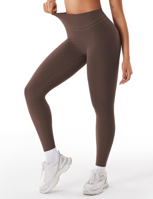 VOYJOY Womens Scrunch Workout Leggings Compression Butt Lifting Mid High Waist 26 Inches Seamless V Back Yoga Pants Coffee S