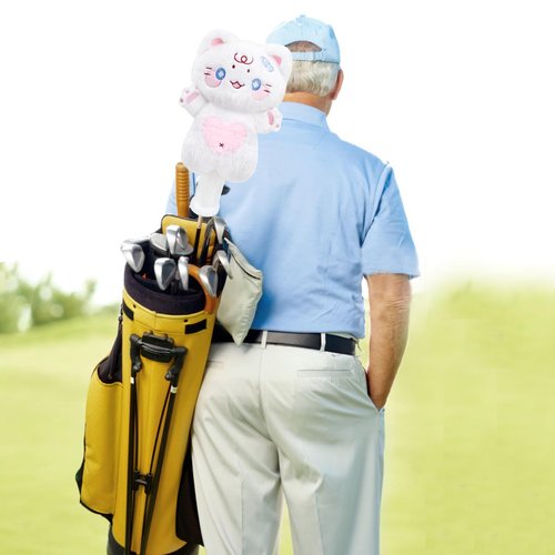 Funny Lucky White Cat Golf Headcover, Small Size Fits Hybird and Irons, Large Size Fits Standard 460cc Driver Head，Animals Plush Golf Club Head Covers