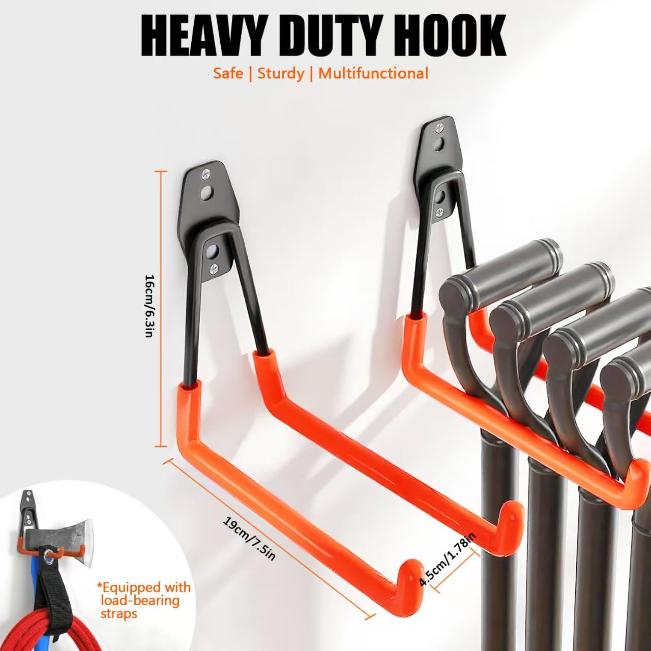 FNFAI Heavy Duty Garage Storage Hooks,2 Pack Utility Steel Garage Tool Organizer Wall Mount for Hanging Power and Garden Tools Ladders Hoses Bikes Ropes & Bulk Items
