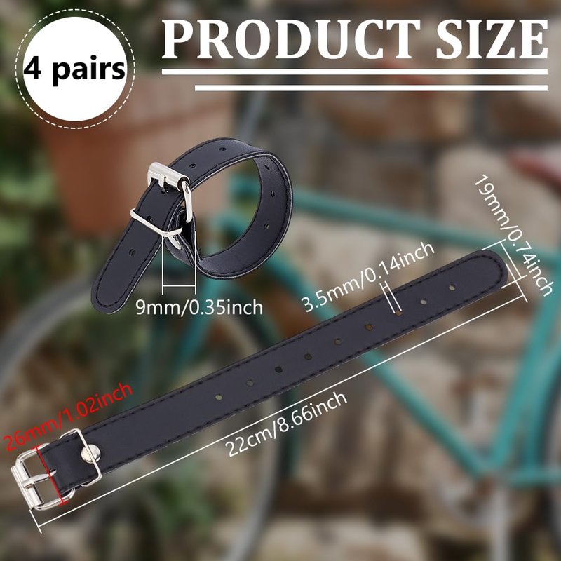 PH PandaHall 4 Pairs Bike Basket Straps, Black PU Leather Strap Leather Leash Bicycle Buckles Adjustable Handle Bars Strap Belt for Bike Front Basket Bicycle Basket, 8.66x0.75 inch