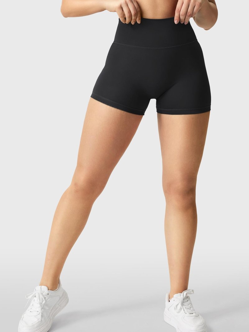 YEOREO Women's Biker Shorts 2.5" No Front Seam Elysina High Waist Hidden Scrunch Workout Gym Yoga Running Shorts Black M