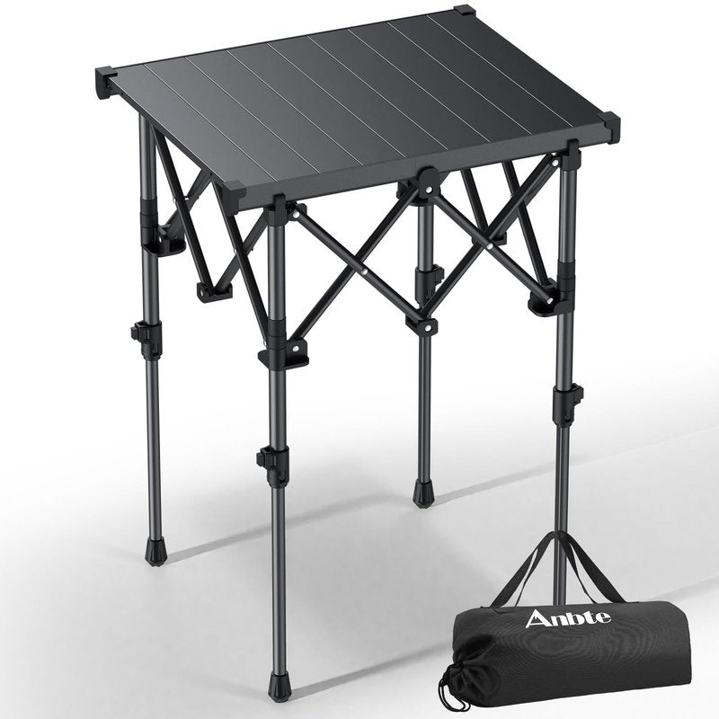 Anbte Folding Camping Table, 2 Height Adjustable Small Camping Side Table Aluminum Roll Top with Carry Bag, Stable X-Frame for Outdoor Cooking, Tailgating Picnic BBQ RV Travel, 20”x16”, 264lbs Load