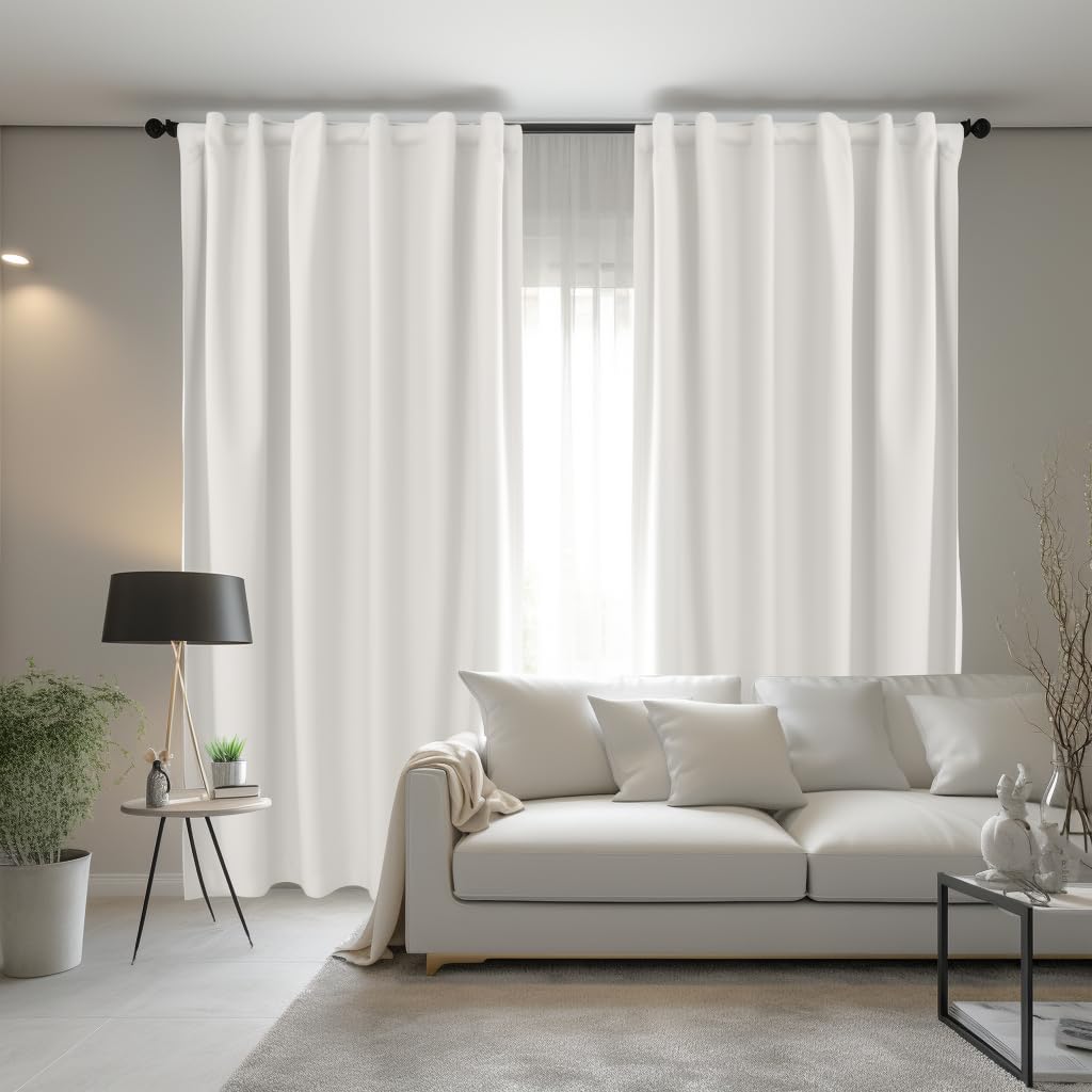 COTTON CRAFT White Curtains - 84 Inch Length - 2 Window Panels Set - Shrink Resistant Thick Duck Fabric Drapes with Tie Backs – Reverse Tab Top Light Filtering Privacy for Bedroom, Living Room – 50x84