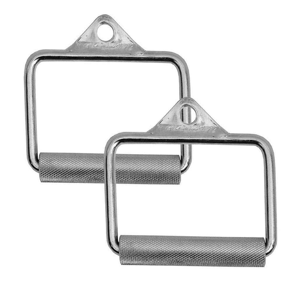 FITNESS MANIAC Heavy Duty Steel Grip Stirrup Cable Metal Silver D Handle Home Gym Crossover Cable Attachments Machine Bar Workout Training