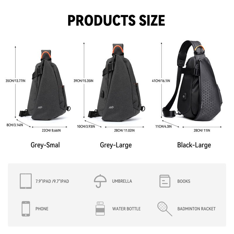 SUNMOP Small Black Sling Crossbody Backpack Shoulder Bag for Men Women, Lightweight One Strap Backpack Sling Bag for Hiking Walking Biking Travel Cycling USB Charger Port,Black-2