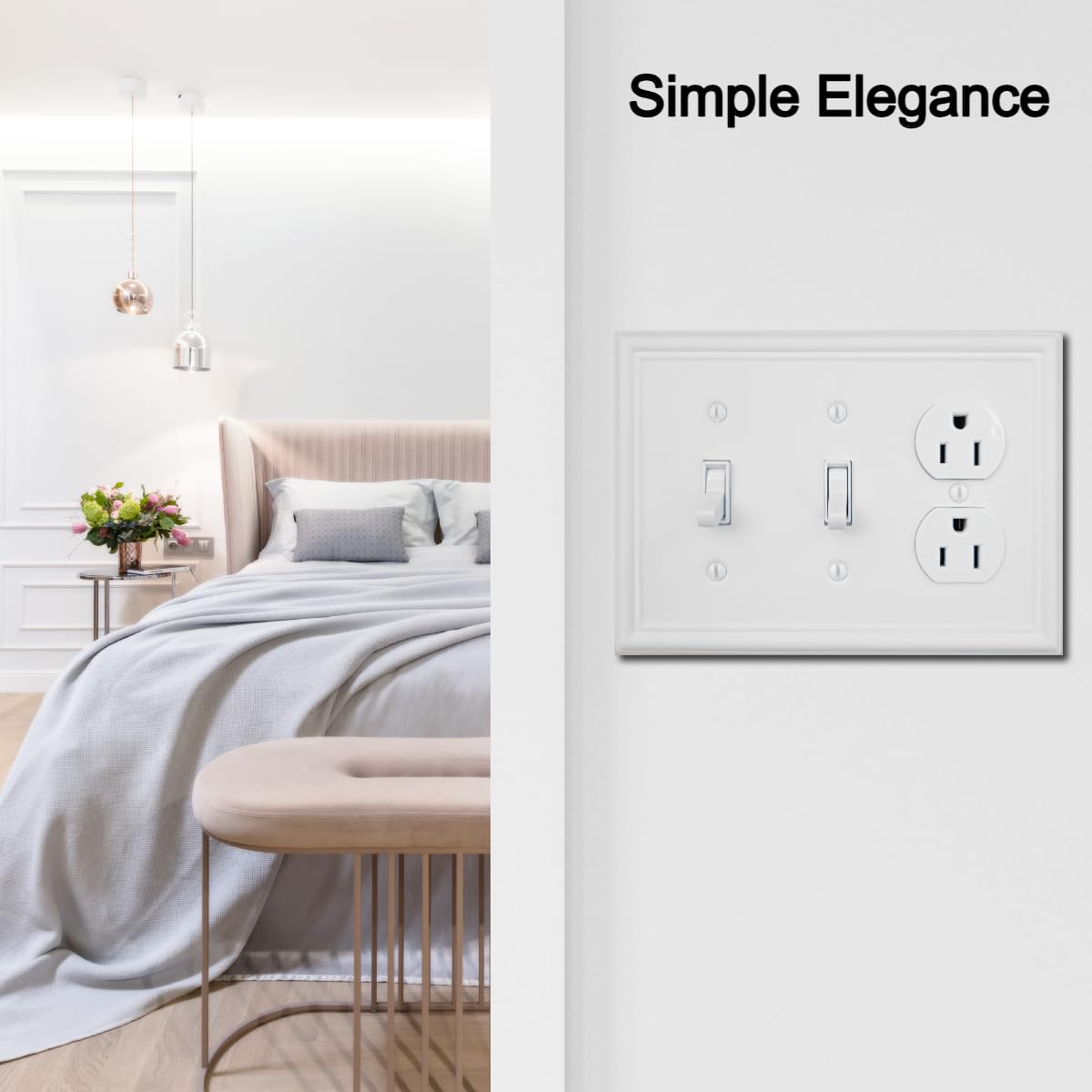 OKAWYC Double Toggle/Single Duplex Light Switch Cover Luca Metal Wall Plate, 2-Pack White 3 Gang, Light Switch Cover Outlet Cover Decorative Wallplate, Durable