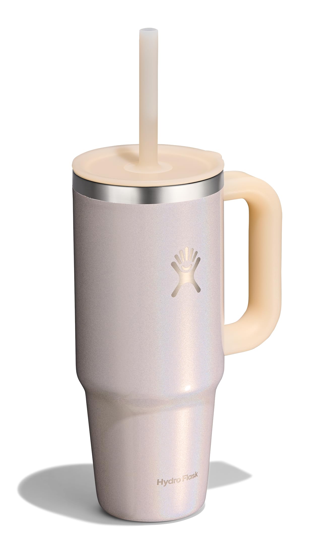 Hydro Flask Travel Tumbler with Handle, Lid and Straw - Insulated Stainless Steel in 24 Oz Glimmer Cream