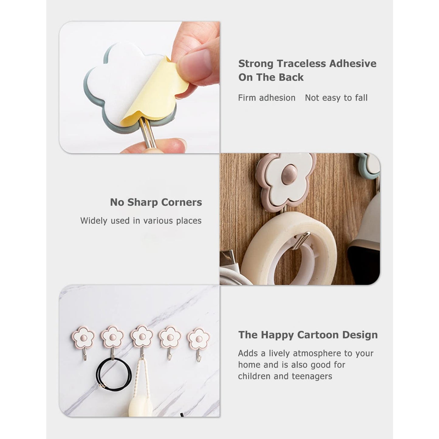 Ristpal [5 Pack] Cute Floret Utility Hooks Heavy Duty Up to 5 Pounds, Waterproof and Oil Proof. Hanging Key. Stick On Wall Kitchen Bathroom Ceiling Or Office Windows Hangers (Purple), FH03