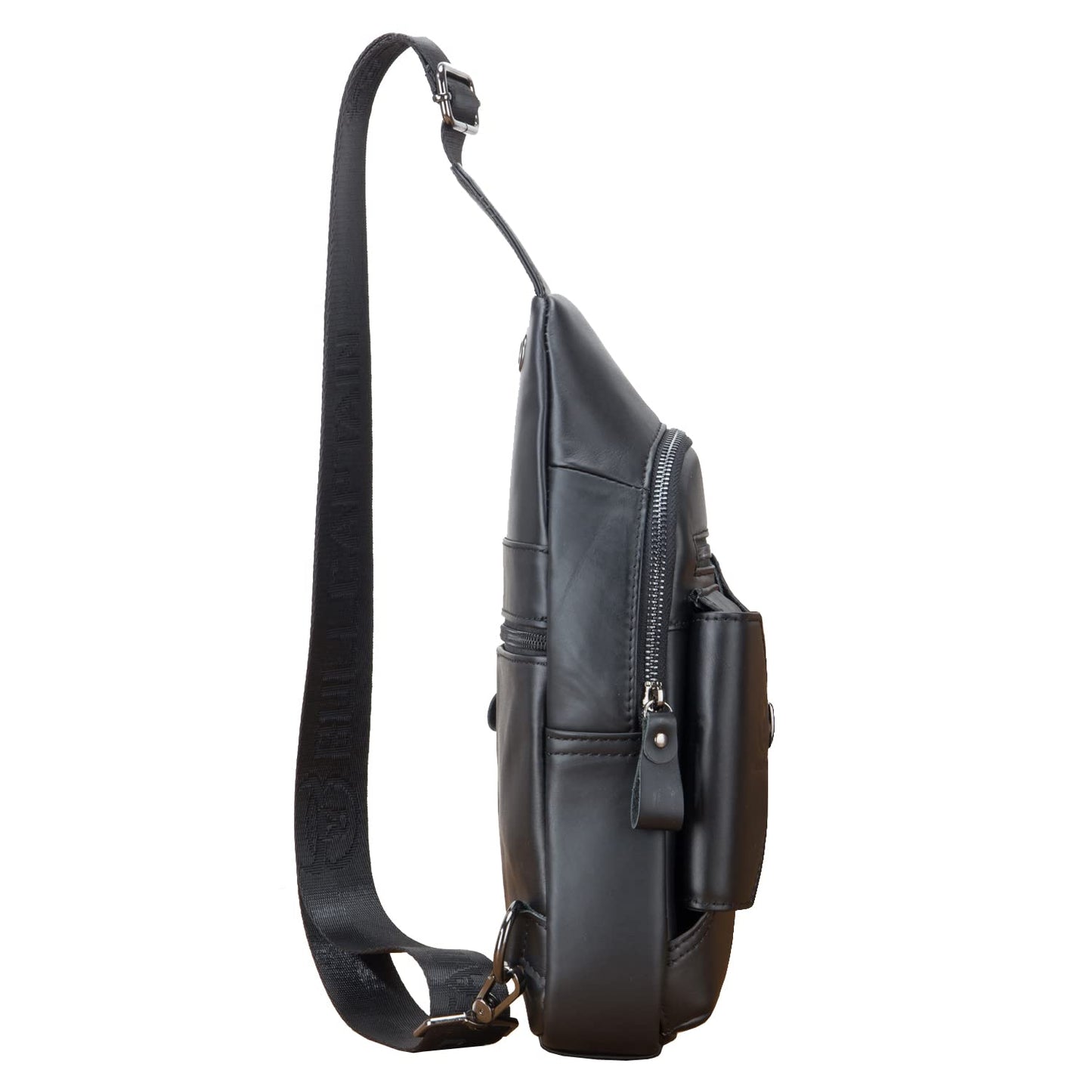 Leather Sling Bag Multipurpose Daypack for Men Women Outdoor Travel Camping Hiking Crossbody Shoulder Chest Pack (Black)