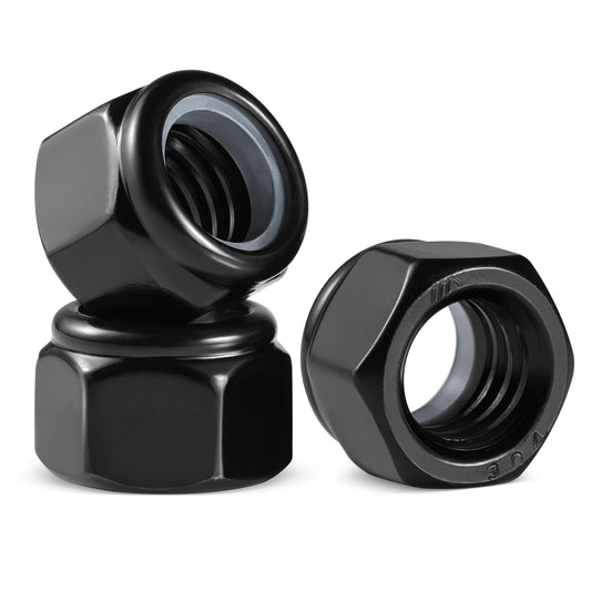 BNUOK 100Pcs 1/4-20 Lock Nuts, Nylon Insert Locknuts 304 Stainless Steel 18-8 SS Black Zinc Plated Self-Locking Nuts, Coarse Thread Hex Nylock Nut