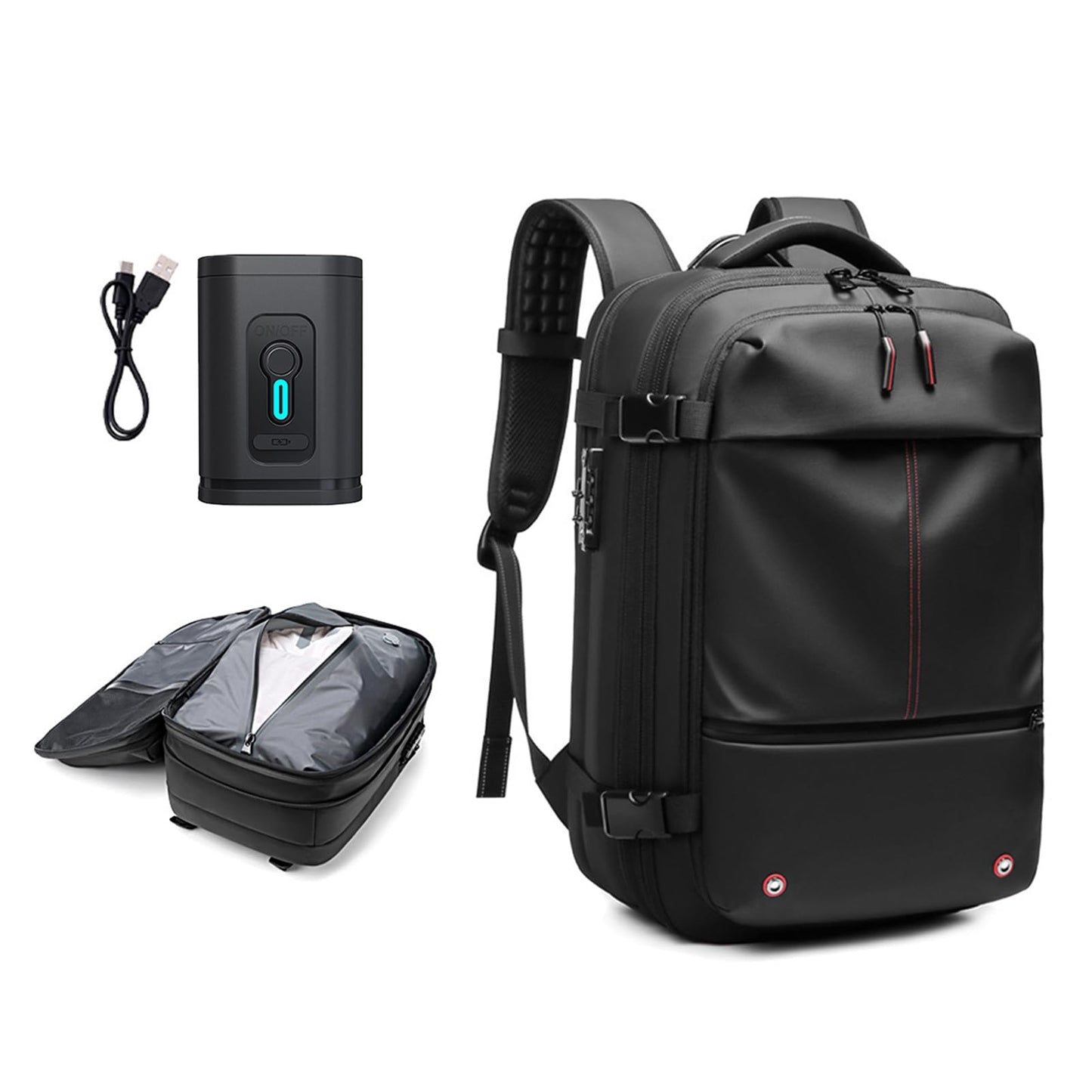Vacuum Vacpack Backpack for Travel with Pump (Black)