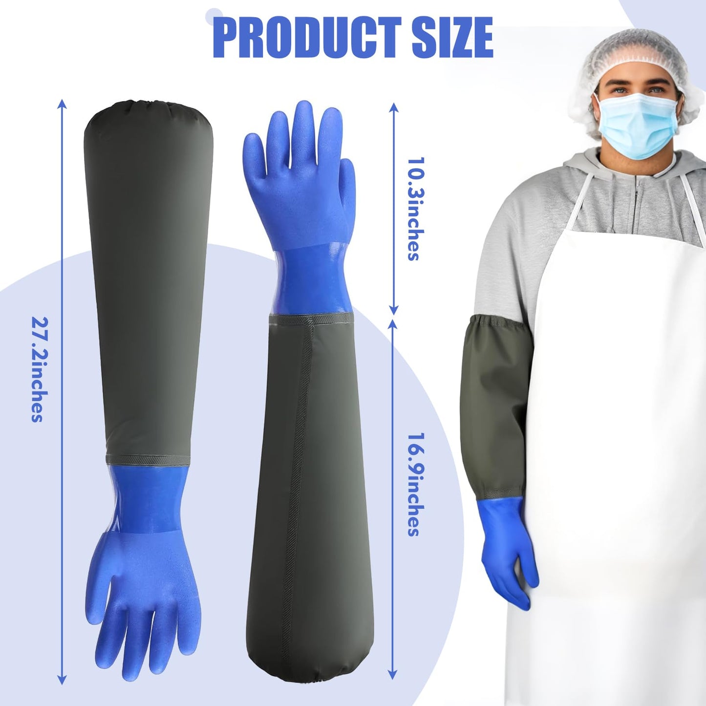 Wiratca 27.2" Long Rubber Gloves, Heavy Duty Chemical Resistant Gloves for Acid Work, Waterproof PVC Material for Durable & Flexible(Blue)