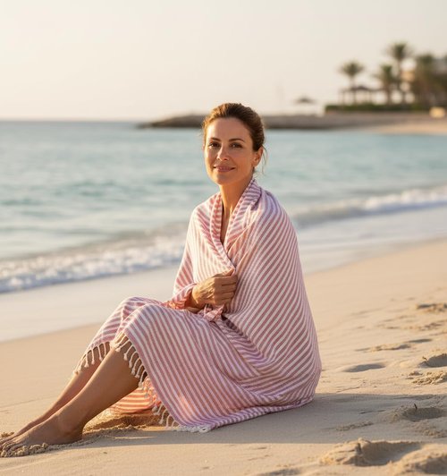 Bazaar Anatolia Turkish Beach Towel - Oversized 100% Cotton, Quick Dry & Sand Free - 71x39 Inches in Arpa Red
