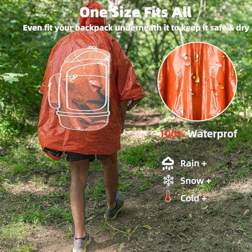 Emergency Thermal Rain Poncho - Reusable Survival Gear for Camping & Hiking