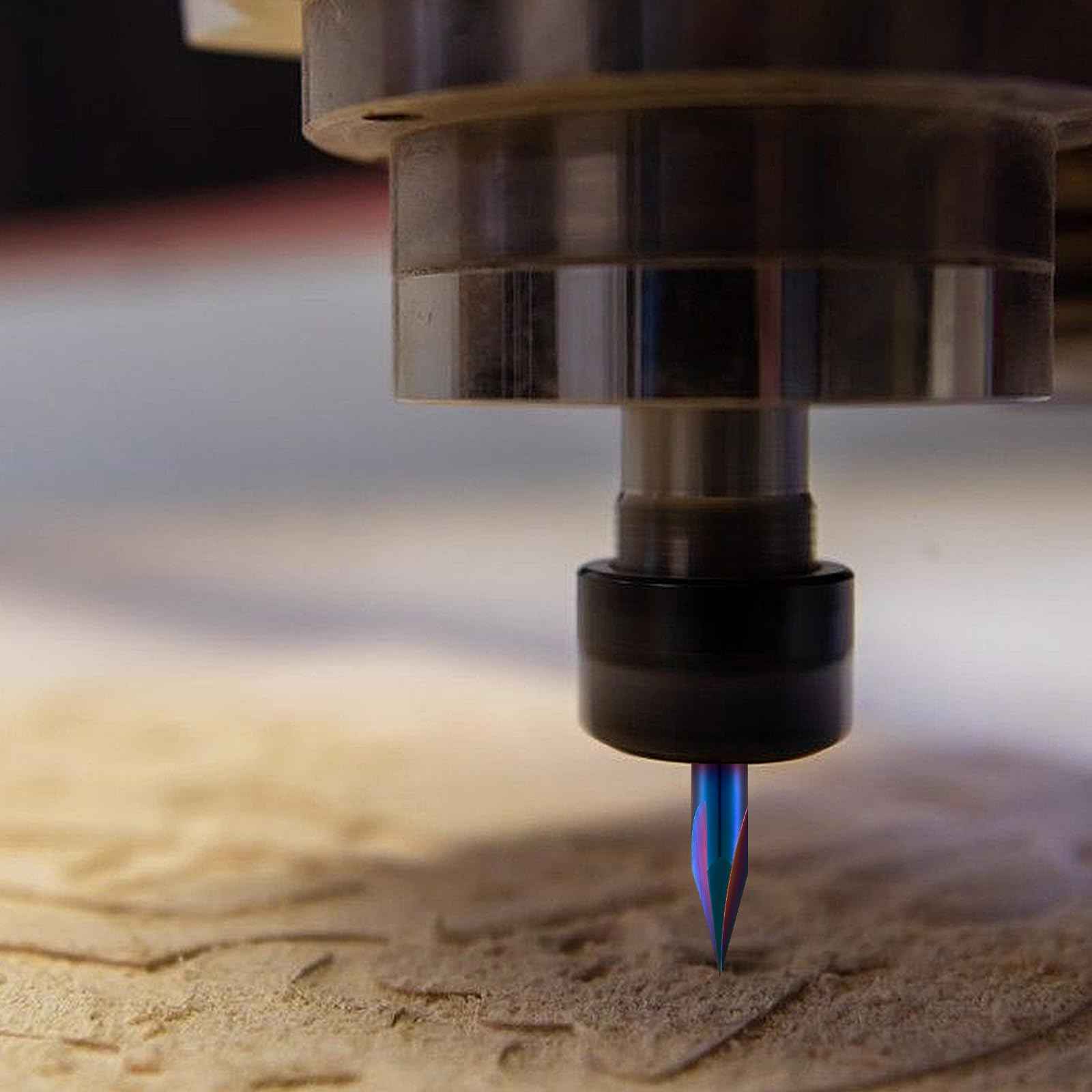 Turnextte 30 Degree V-Groove Engraving Bit, Carbide CNC Chamfer End Mill 3 Flutes 1/4 inch Cutting Diameter and 1/4 inch Shank with Nano Blue Coated Carbide End Mill for Carving Engraving