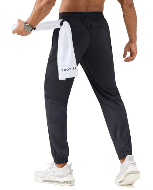 FOGFIRE Mens Athletic Joggers with Zipper Pockets Lightweight Running Workout Pants Quick Dry Tapered Sweatpants for Men Gym-Black L