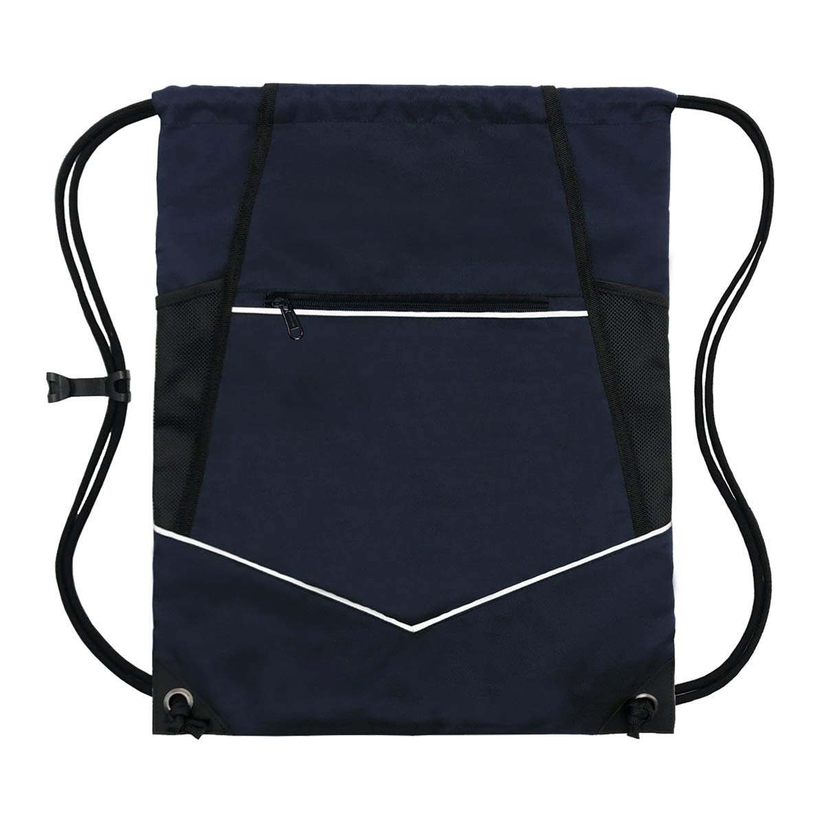 HOLYLUCK Packable Drawstring Sackpack Wet Pocket with Zipper and Water Bottle Mesh Pockets (Navy blue)