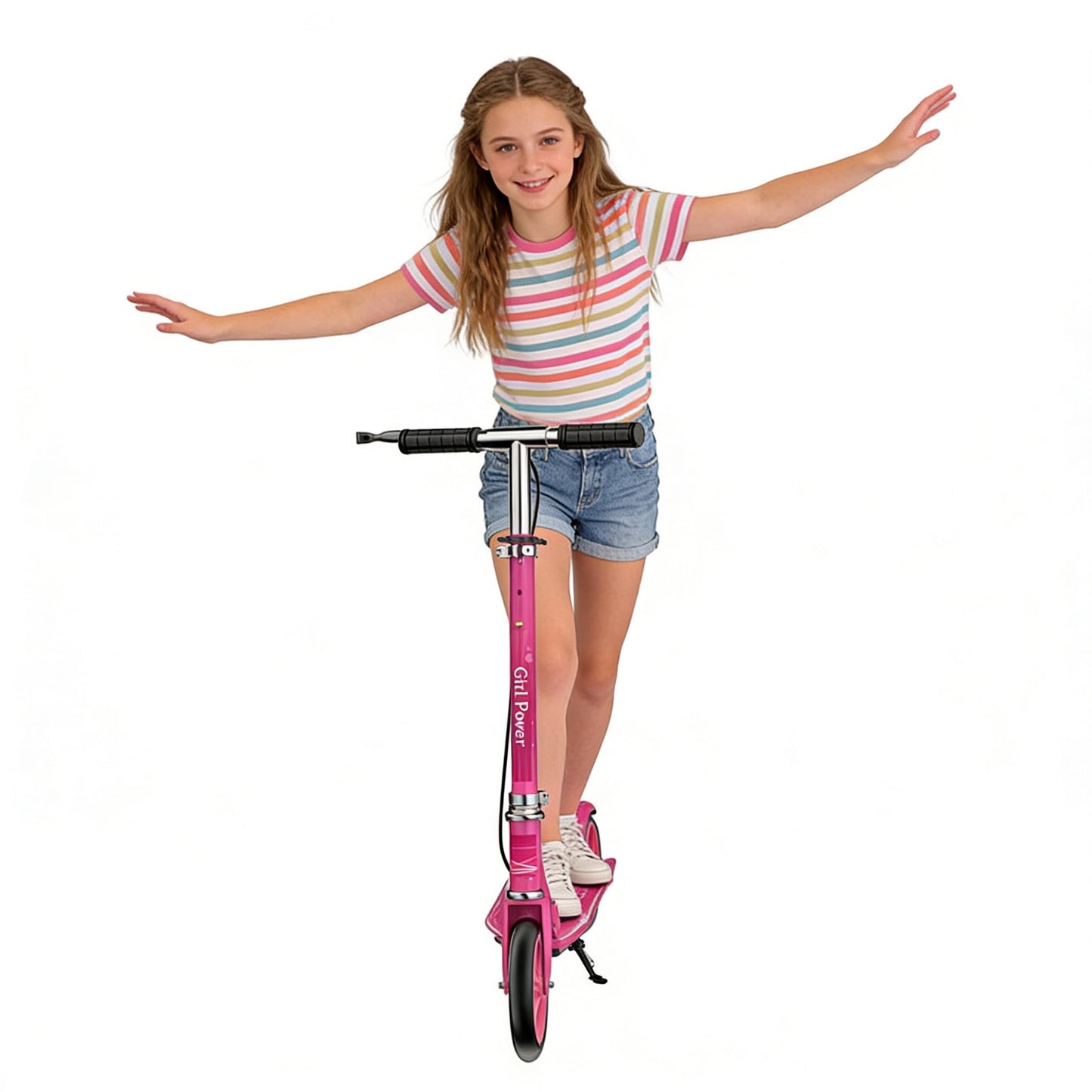 Kick Scooter for Adults Teens Kid Foldable Lightweight Sport Scooters with Hand Brake Adjustable Height Folding, Large Wheels Durable Load 300 LBS Pink