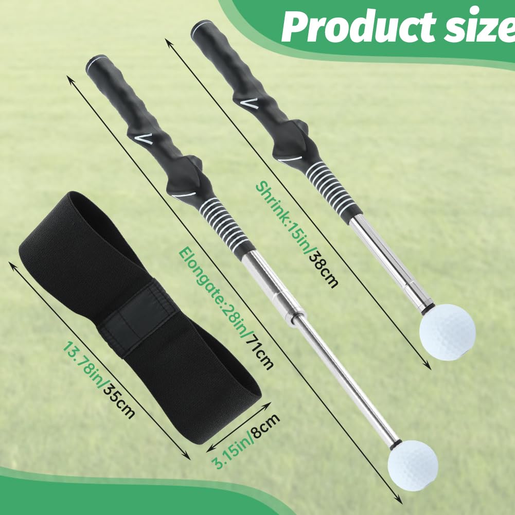 NINEFOX Retractable Golf Swing Trainer for Right-Handed Players, Tempo Stick with Click Feedback, 14.96–27.95 in, Includes Arm Band and Grip Trainer, Indoor Outdoor Warm-Up Practice, Black
