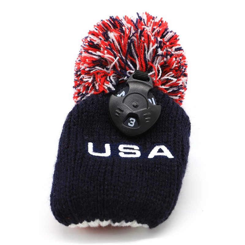 3pcs Pom Pom Golf Headcovers, #1 3 5 Golf Wood Headcovers Set, Knitted Golf Club Head Cover, Long Neck Golf Club Case Protection, Patriotism US Flag Pattern