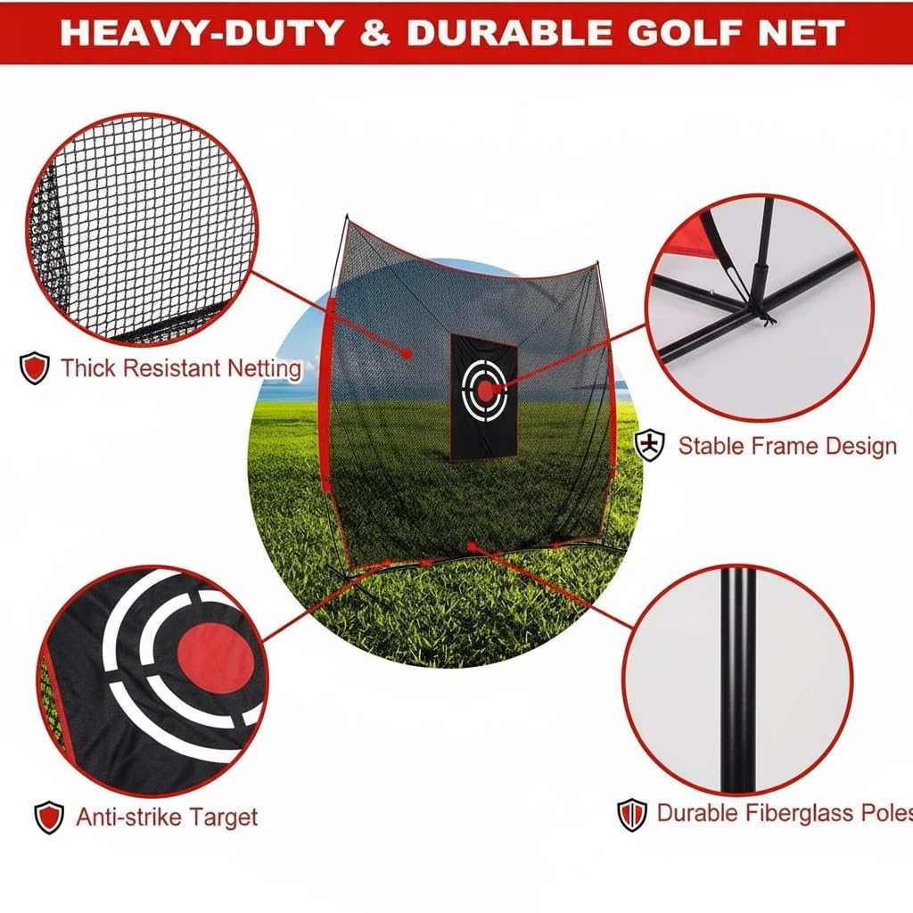 Sharellon Golf Net Practice Driving Backyard Hitting Nets - 10x8ft Large Heavy Duty Sports Training Aid with Target Carry Bag for Indoor Outdoor Garage